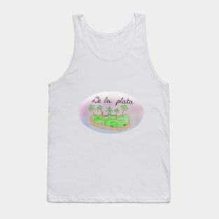 De la Plata watercolor Island travel, beach, sea and palm trees. Holidays and vacation, summer and relaxation Tank Top